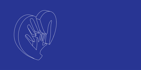 Poster - The outline of a large mom with baby symbol made of white lines on the left. 3D view of the object in perspective. Vector illustration on indigo background