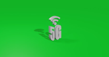 Poster - Isolated realistic white 5G symbol front view with shadow. 3d illustration on green chroma key background