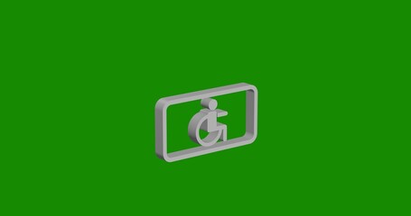 Poster - Isolated realistic white disabled road sign front view with shadow. 3d illustration on green chroma key background
