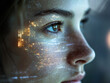 © olshanetskaia - Futuristic woman portrait with digital holographic interface and glowing data visualization overlaying face showcasing advanced technology and artificial intelligence