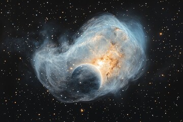 Poster - Stunning celestial view of cosmic cloud enveloping a dark planet in vast universe