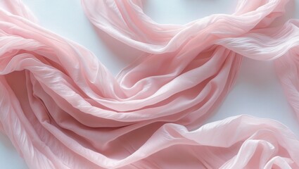 Poster - Close-up of a pink silk fabric flowing on a white background