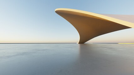 Aufkleber - Abstract white curved architecture background, Empty wavy space with reflected concrete floor, Futuristic modern interior backdrop, 3d rendering of twisted building
