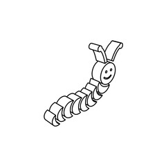 Poster - the outline of a large caterpillar symbol is made with black lines. 3d view of the object in perspec