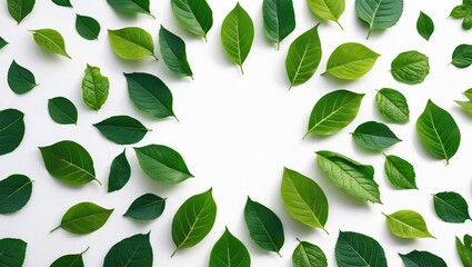 Poster - Close-up of a green leaf in a circular frame against a white background