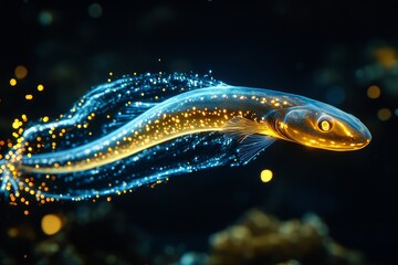 Poster - Colorful luminous fish swimming gracefully in clear waters during twilight hours