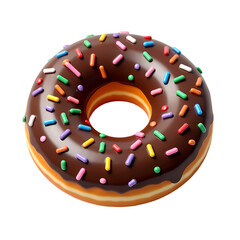 Poster - A delicious donut with chocolate frosting and colorful sprinkles isolated on transparent background
