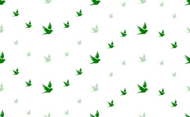 Poster - Seamless pattern of large and small green bird symbols. The elements are arranged in a wavy. Illustration on light green background