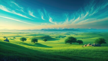 Wall Mural - Summer sky with cirrus and cirrostratus clouds creating a scenic landscape