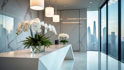 Poster - Modern corporate reception area with spacious interior