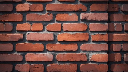Poster - Mat brick wall featuring natural terra cotta colour with light grey cement background