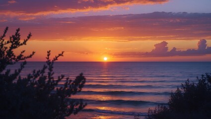 Poster - Vibrant Sunset and Sunrise Scene Featuring Warm Colours and Natural Landscape