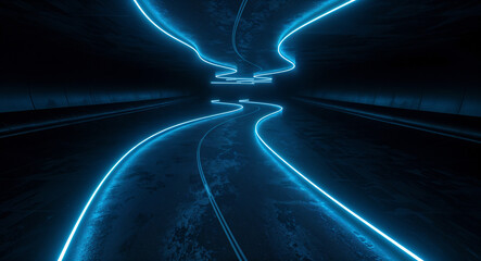 Poster - abstract digital background with road lines neon light . Generative AI