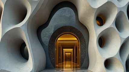 Poster - A captivating modern hallway with abstract textured design and a unique illuminated interior.
