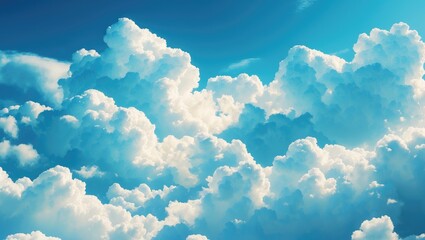 Wall Mural - Abstract sky background with fluffy white clouds and blue hues during summer