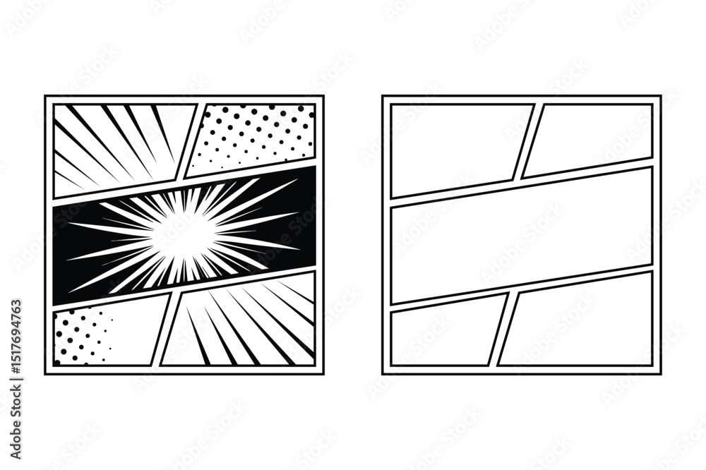Comics book layout set panel template for page design with action ...