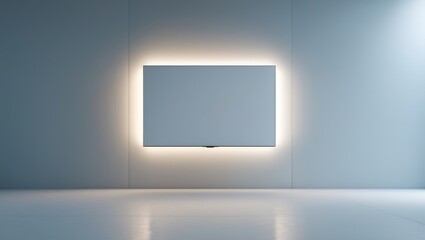 Poster - Contemporary smart TV with chrome frame mounted on a gray textured wall featuring space for content, complemented by LED TV and wall lamps in the living room.