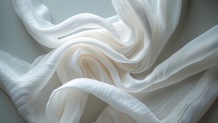 Poster - Ethereal pale yellow fabric with soft, flowing folds and subtle striped textures offers a light, airy aesthetic.