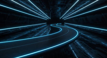 Poster - abstract digital background with road lines neon light . Generative AI