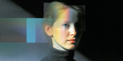 Poster - Abstract portrait blending colors and shapes in a cosmic background during a creative visual arts exploration