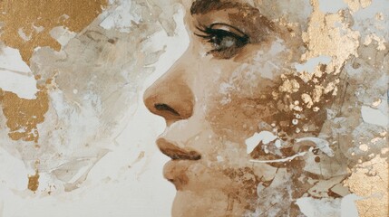 Poster - Abstract representation of a human profile set against a cosmic background showcasing textures and layers