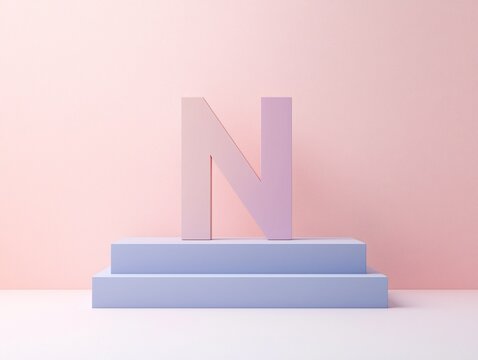 Pastel Pink Gradient Background with 3D Rendered Letter N on Podium