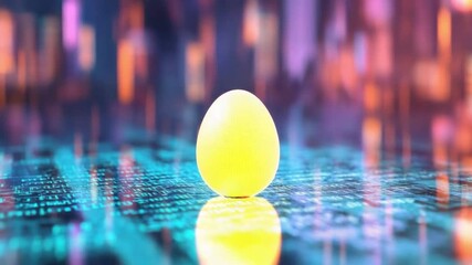 Aufkleber - digital egg: a vibrant yellow egg, gracefully balanced amidst an intricate digital landscape, symbol