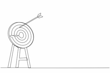 Poster - Single one line drawing arrow missed hitting target mark. Shot miss. Failed inaccurate attempts to hit archery target. Business challenge failure metaphor. Continuous line draw design graphic vector