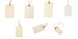 © The 2R Artificiality - Set of assorted blank price tags or address labels with strings isolated on a transparent background for versatile labeling and organization use
