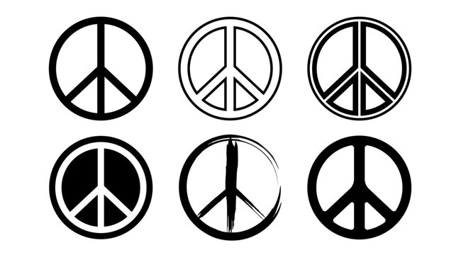 Isolated Peace Symbol Vector Icon Set, Bold, Outline, and Brush Style, Anti-War pictogram in Flat style, Retro, Vintage Freedom graphic elements, Editable