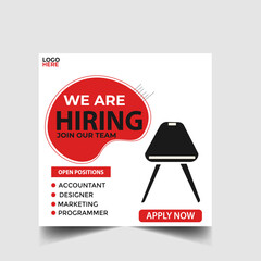 Wall Mural - We are hiring recruitment open job vacancy design vector social media post banner template or web banner layout
