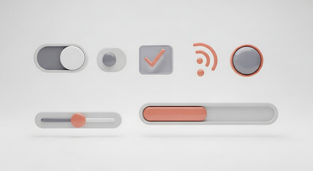 Modern UI Design Elements Switches, Buttons, and Sliders in 3D