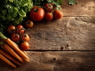 Poster - Fresh Vegetables on Rustic Wooden Tabletop, Representing Healthy Eating and Farm to Table Lifestyle for Food Bloggers and Nutritionists : Generative AI