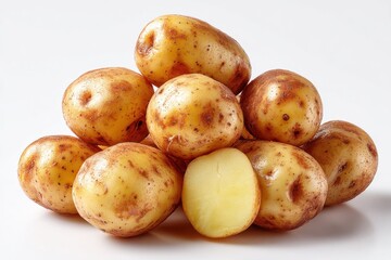 Poster - Pile of Fresh Potatoes on White Background, Representing Healthy Eating and Agricultural Produce for Food Industry Advertising : Generative AI