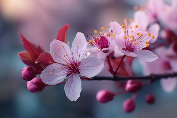 Fototapete - Pink Cherry Blossoms Blooming on Branch in Springtime, Embodying Renewal and Natural Beauty for Wellness Campaigns : Generative AI