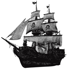 Wall Mural - pirate ship halftone grunge vector design element