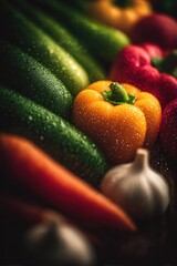 Poster - Fresh Vegetables With Water Droplets, Showcasing Healthy Eating and Sustainable Agriculture for Food Bloggers and Culinary Professionals : Generative AI