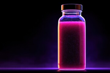 Poster - Glowing Pink Liquid in a Glass Bottle on Dark Background, Illustrating Scientific Research and Pharmaceutical Innovation for Healthcare Industry : Generative AI