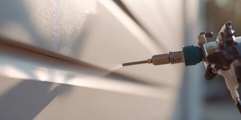 Leinwandbilder - Close-Up of Spray Gun Painting Wall, Showcasing Precision and Industrial Renovation for Home Improvement Projects : Generative AI