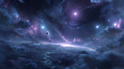 Wall Mural - Cosmic Nebula with Blue and Purple Hues in a Dark Night Sky