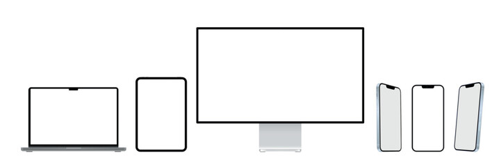 Poster - Electronics and devices related line icon set. Computers and mobile phones. Laptop and tablet vector collection