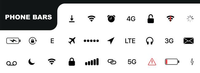Poster - Phone bar status Icons. mobile icons GUI design set status bar icons battery life icons. Status bar icon set. Vector illustration