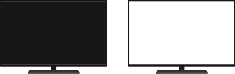 Poster - Monitor Mockup Pair – Black and White Display Set. Mockups in black and white variants with blank screens for web, UI, or tech product display. Vector EPS 10