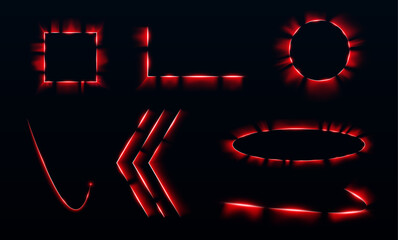 Poster - Bright red light frames appear in dynamic shapes. Circles, stars and lightning bolts flash with radiant energy. Perfect for adding intensity to tech designs.	