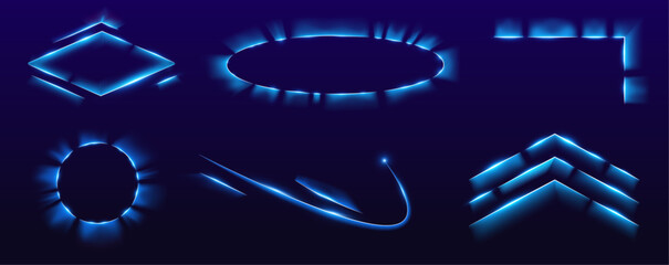 Poster - Abstract light frames shimmer with energy and shape. From stars to bolts, the glow creates depth and drama. Great for HUDs and futuristic design assets.	