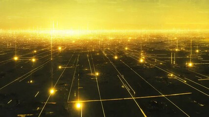 Poster - Futuristic technology concept, digital network visualization, golden connection lines