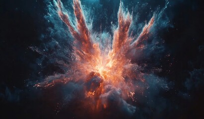 Wall Mural - Fiery Cosmic Explosion with Blue and Orange Hues