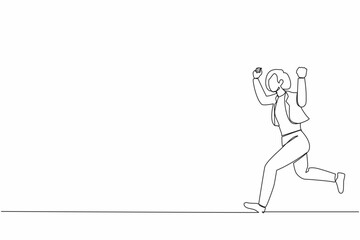 Poster - Continuous one line drawing businesswoman running. Business concept. Happy gesture worker. Successful woman in blazer run for work. Business people. Single line draw design vector graphic illustration