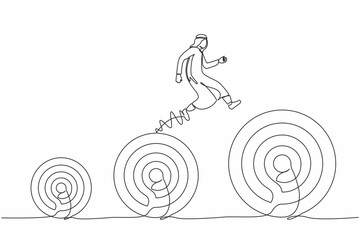 Poster - single continuous line drawing arabic businessman jumping up higher target career goals. business ne
