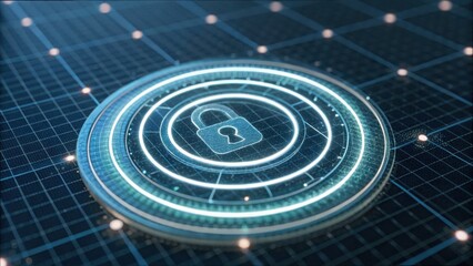 Poster - Concentric Layers of Digital Security Symbolized by Glowing Lock
